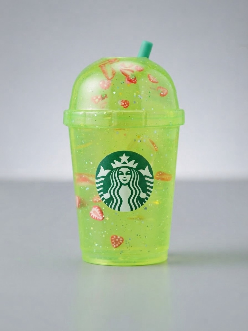 Starbucks Neon Green Strawberry Glitter Cold Cup with Straw